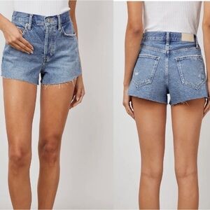 Rails Fairfax high rise cut off cotton denim shorts raw frayed hem 3” inseam 28